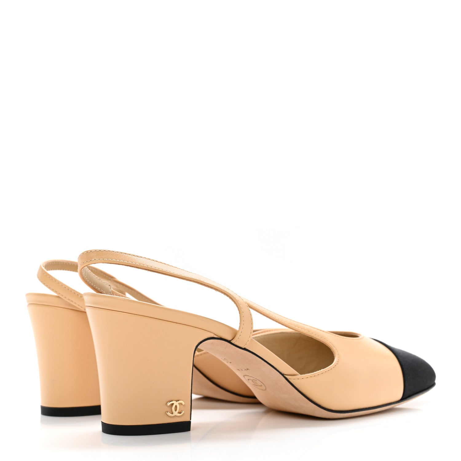 Chanel Lambskin Grosgrain Cap Toe CC Slingback Pumps 39 Beige Black 4 of 10