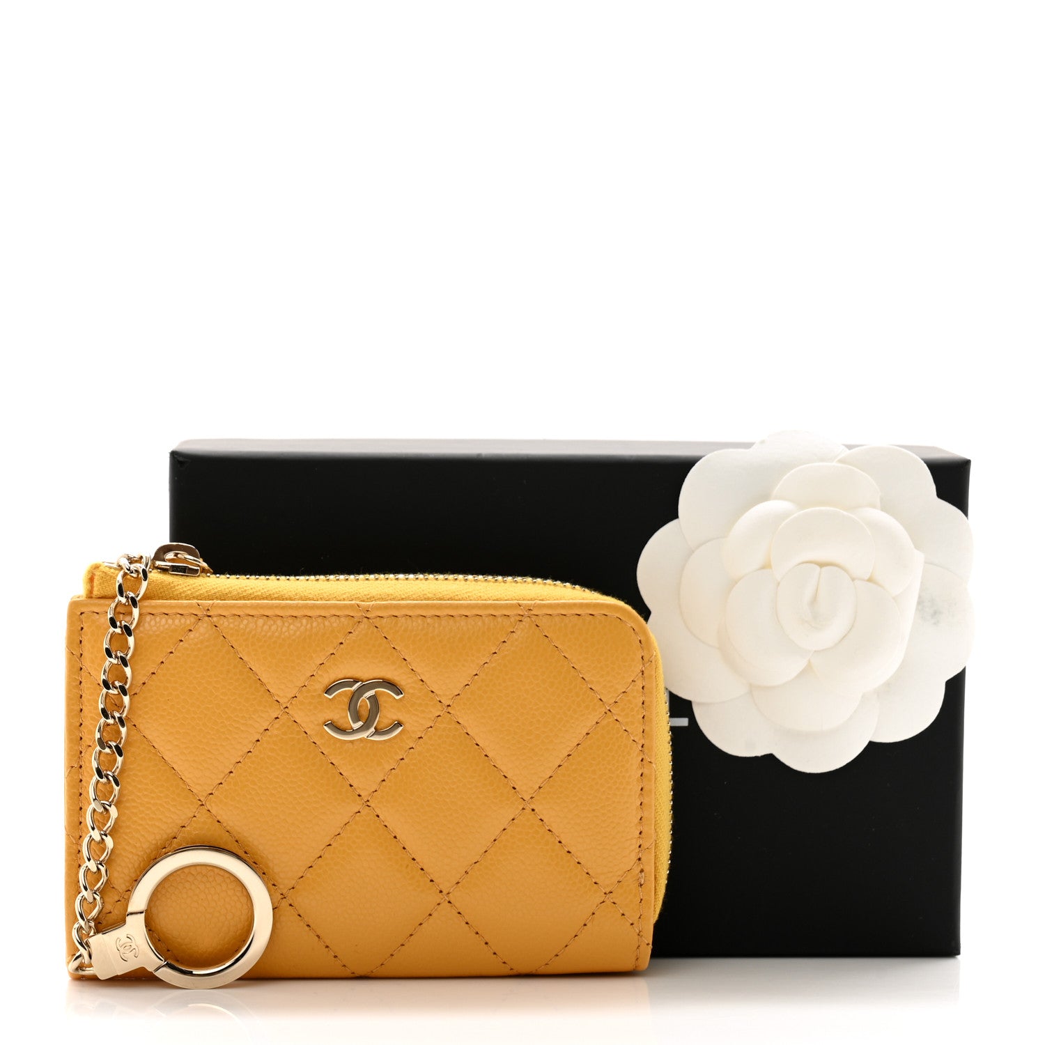 Chanel Caviar Quilted Zipped Key Holder Case Yellow 8 of 9