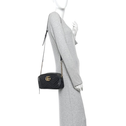 Gucci Calfskin Matelasse Small GG Marmont Chain Shoulder Bag Black 2 of 10