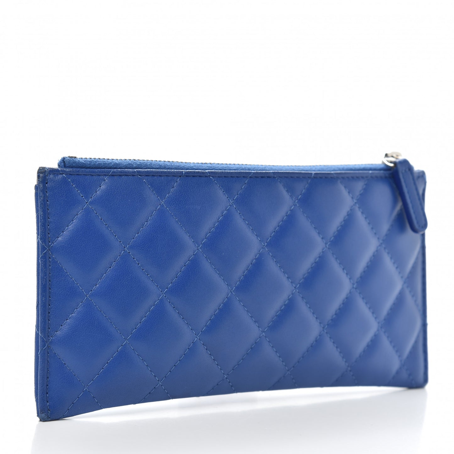 Lambskin Quilted Classic Zip Pouch Blue