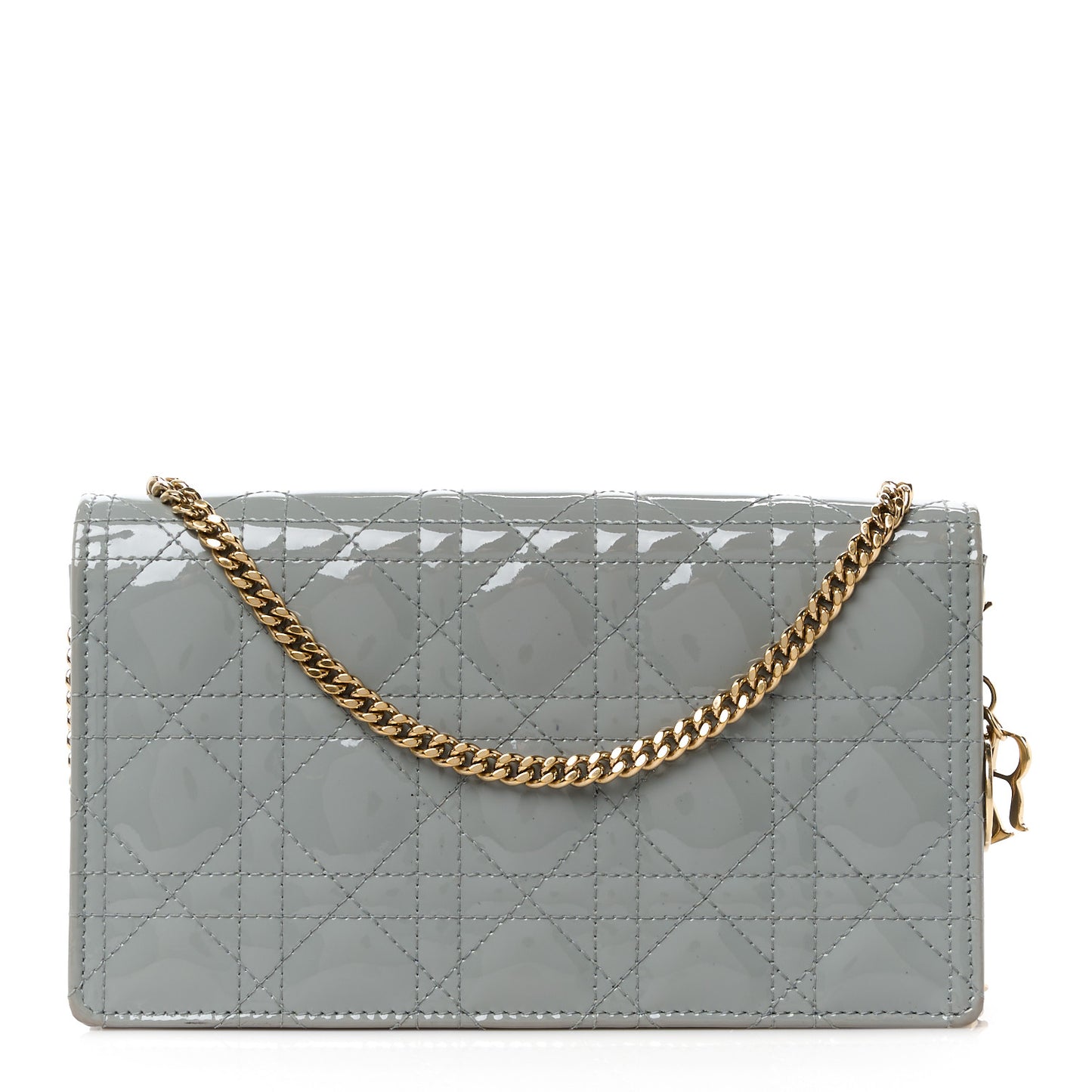 Patent Cannage Lady Dior Chain Wallet Denim