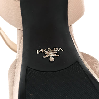 Prada Vernice Saffiano Embossed Crisscross Platform 20/65mm Sandals 38.5 Beige 7 of 10