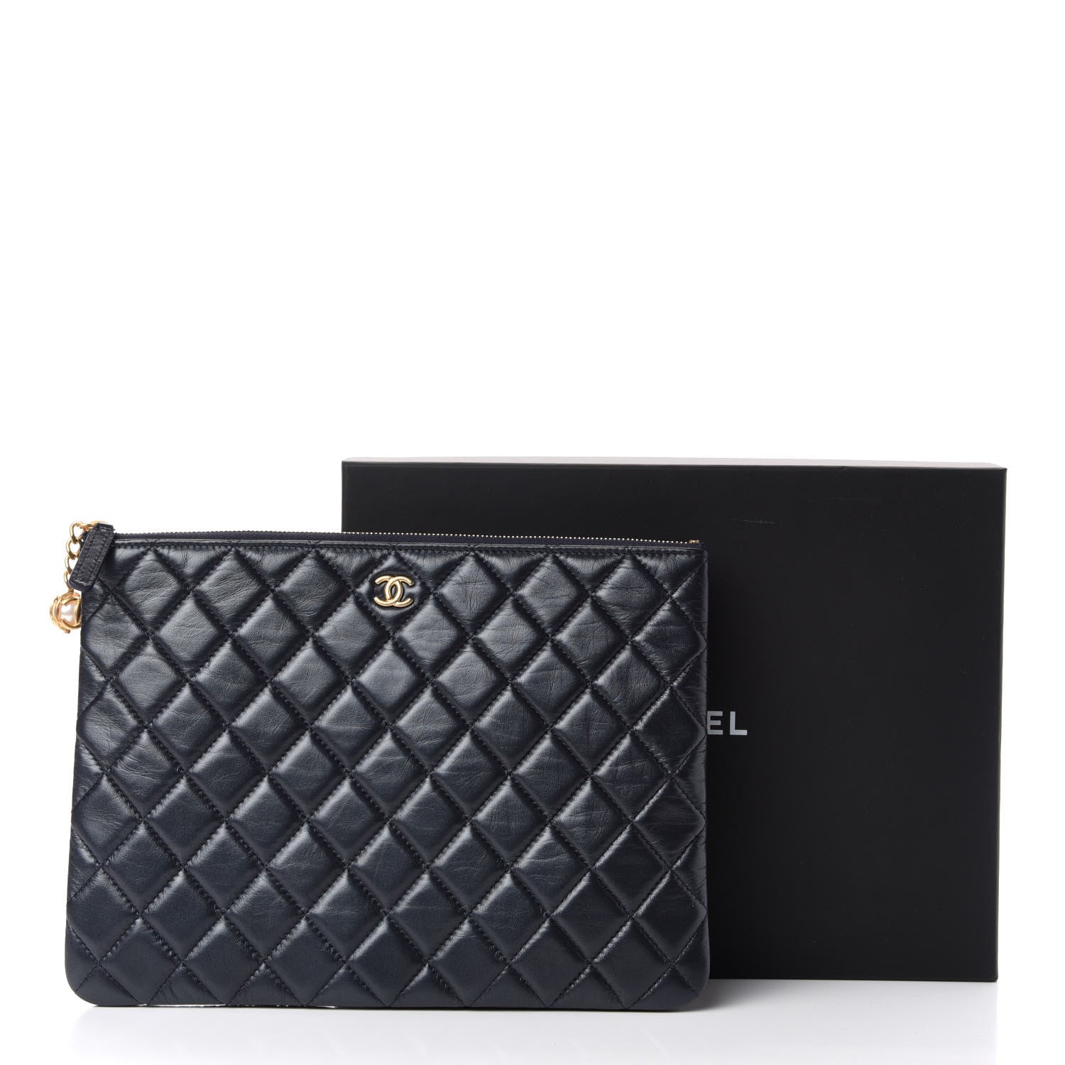 Chanel Lambskin Quilted Pearl Crush Medium Cosmetic Case Dark Blue 9 of 9