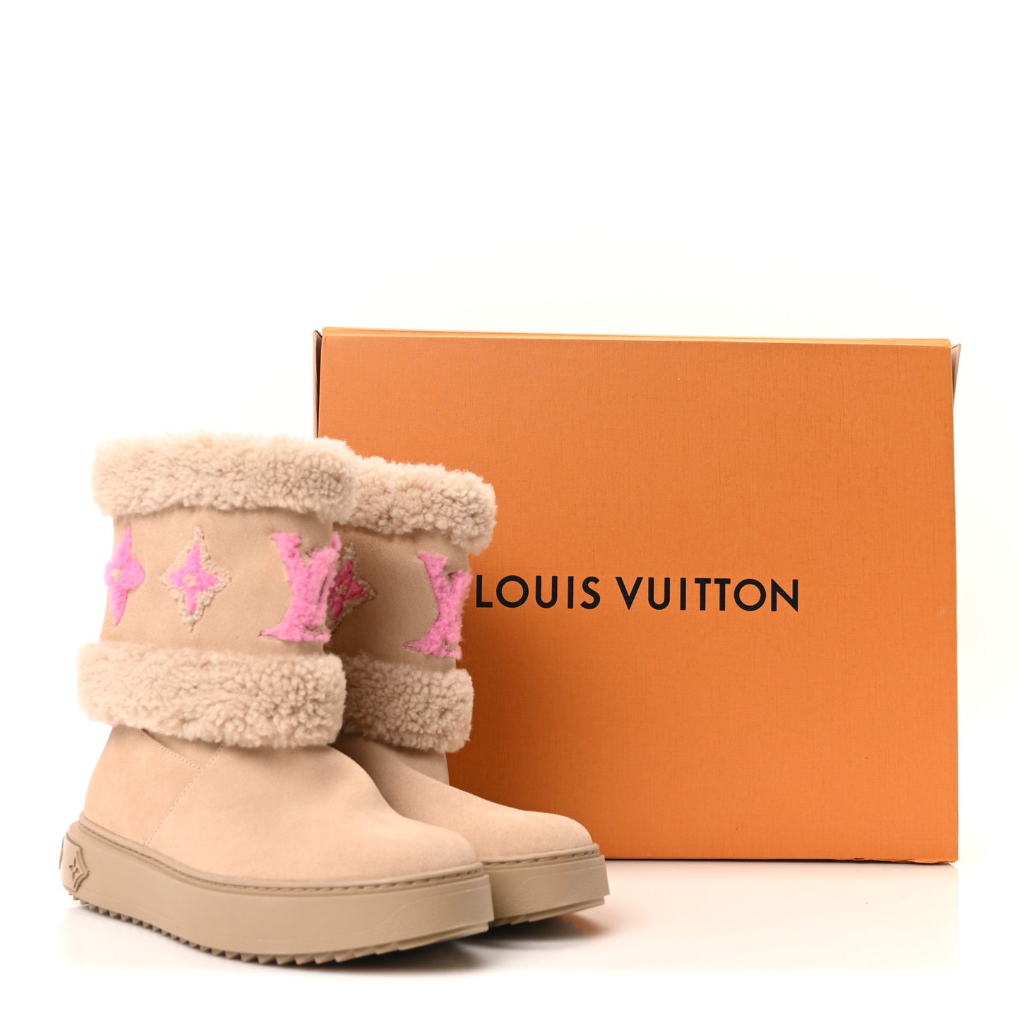 Suede Calfskin Shearling Snowdrop Flat Ankle Boot 37 Beige