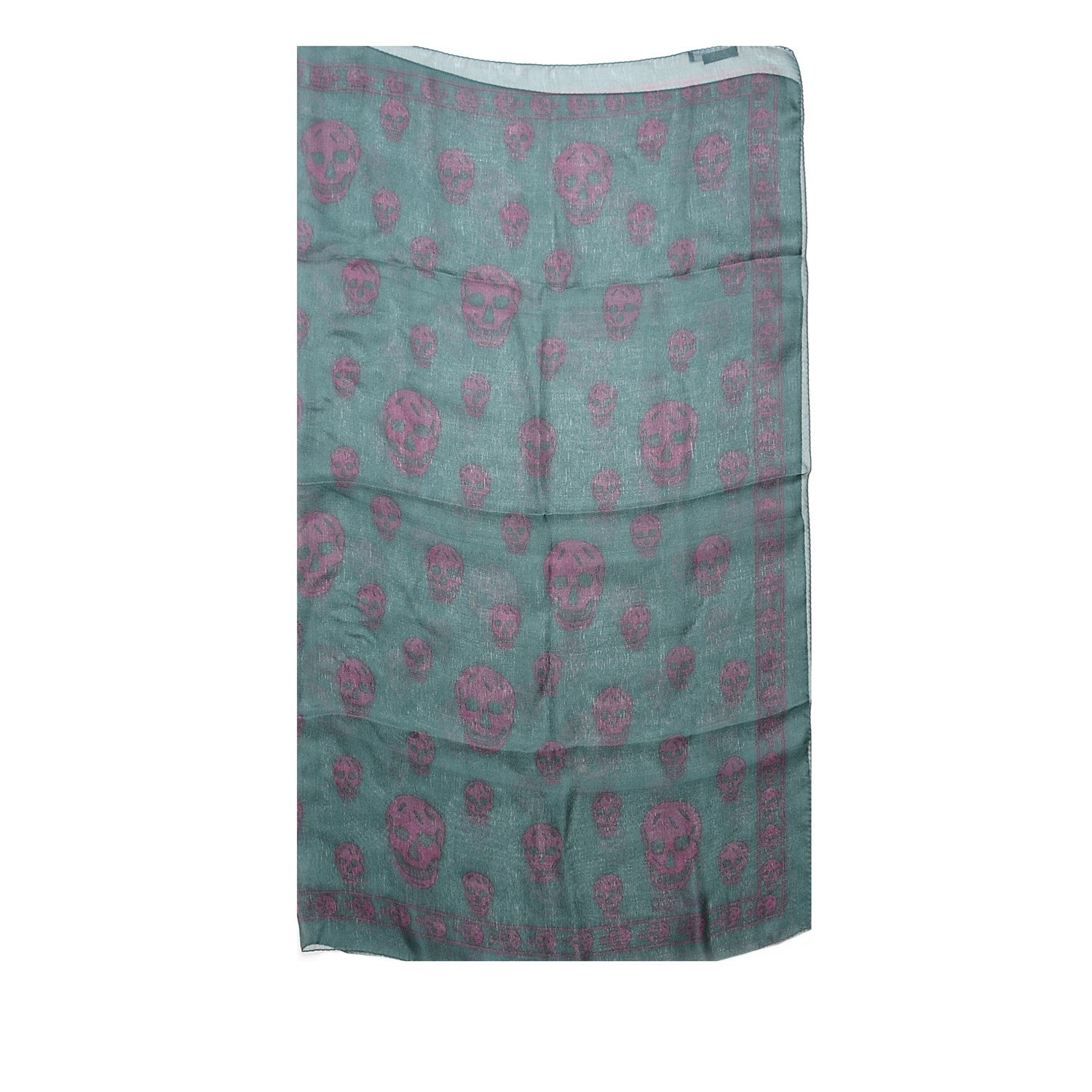 Alexander McQueen Silk Chiffon Skull Scarf Green Purple 1 of 6