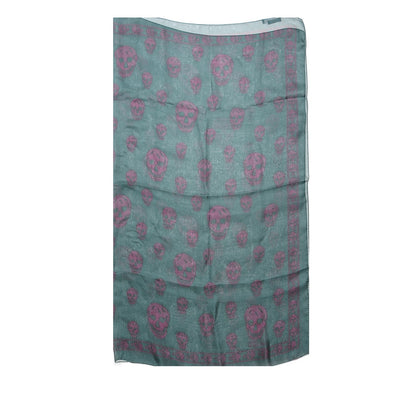 Alexander McQueen Silk Chiffon Skull Scarf Green Purple 1 of 6