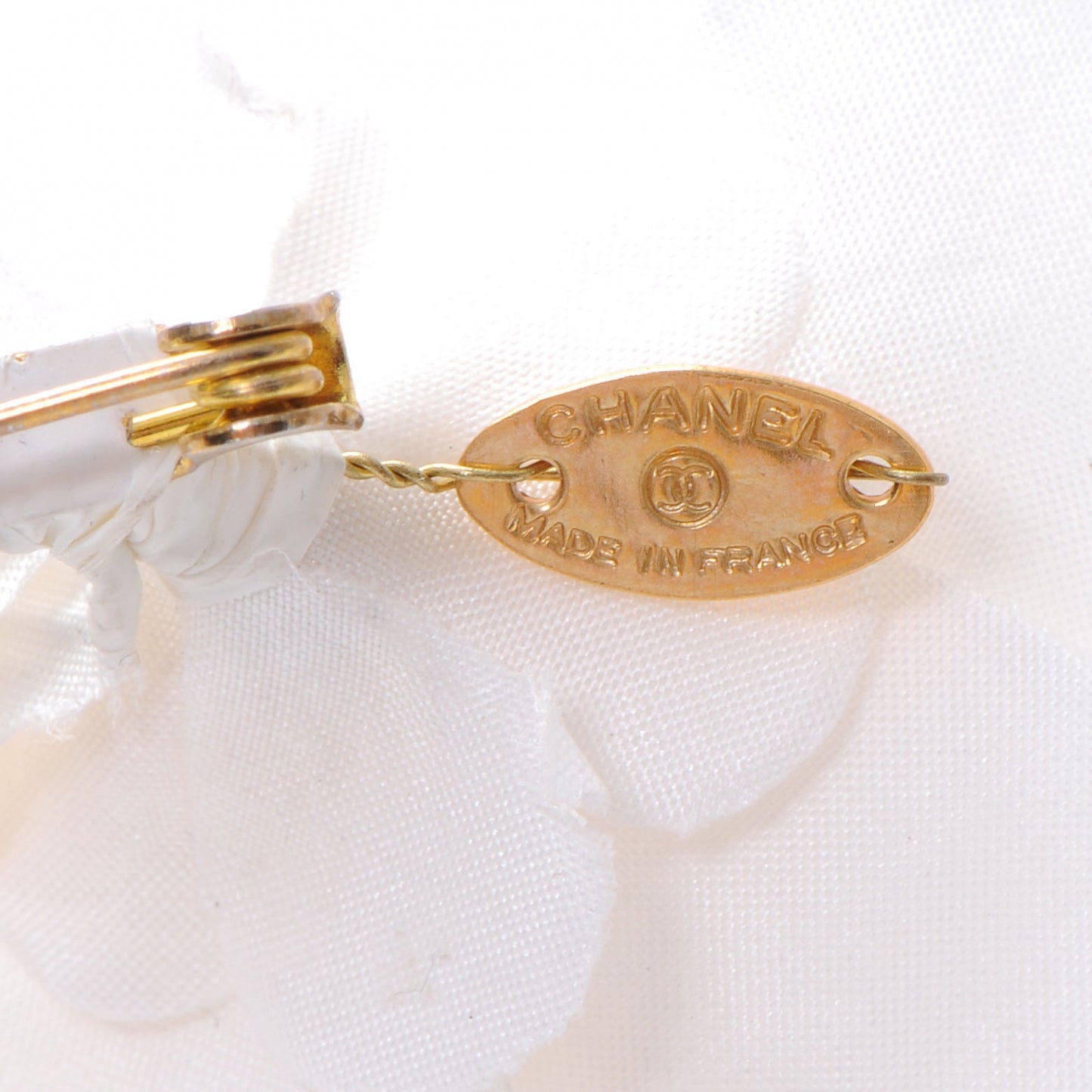 Satin Camellia Pin Brooch Ivory