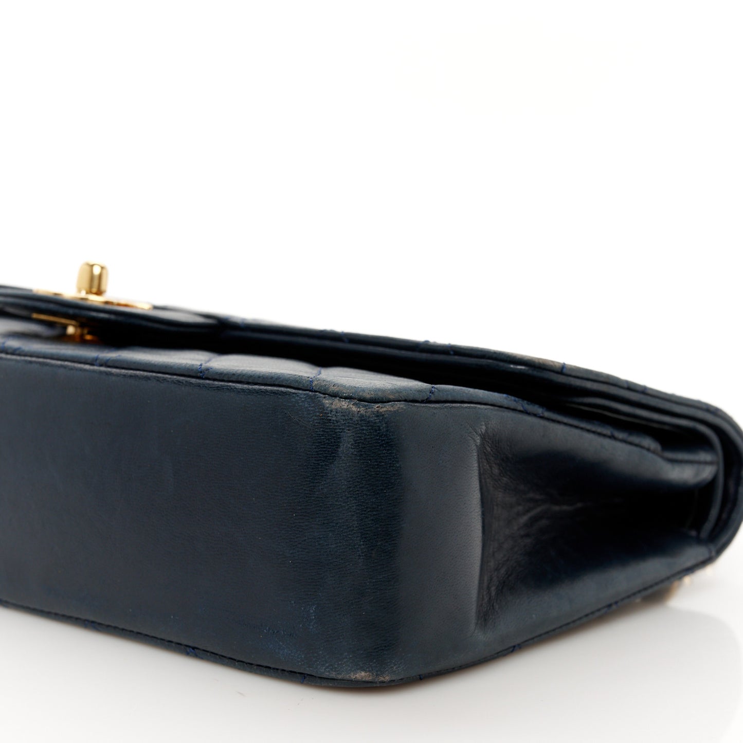 Lambskin Quilted Medium Double Flap Navy