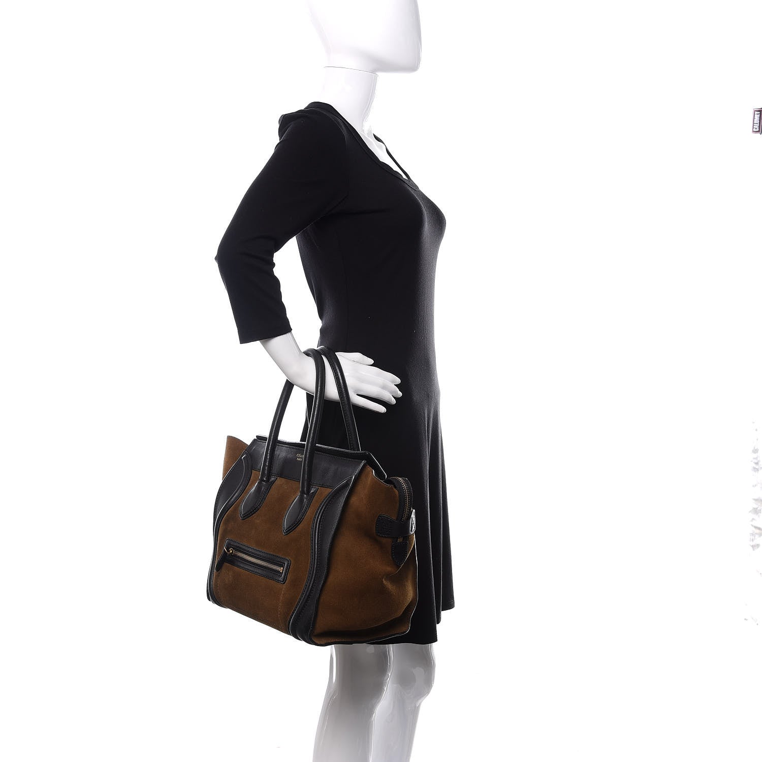 Celine Suede Smooth Calfskin Mini Luggage Olive 2 of 12