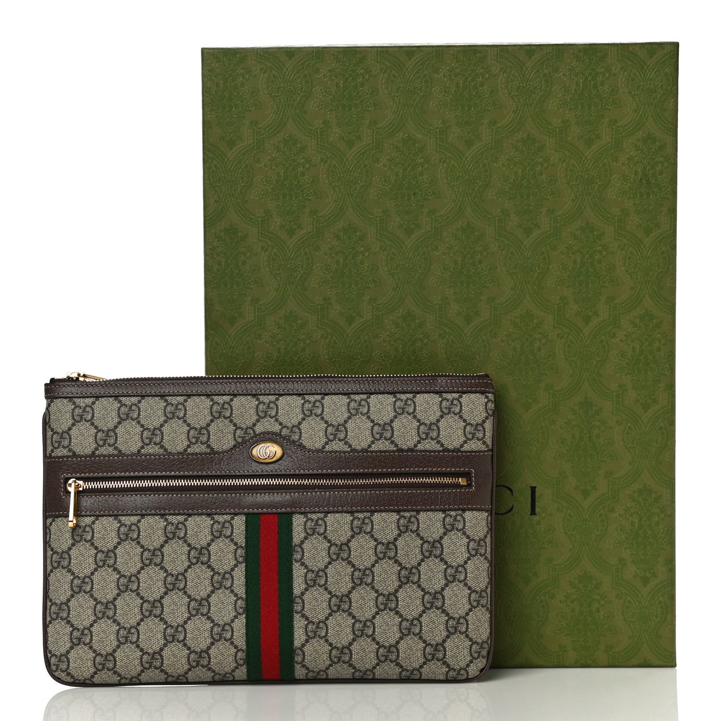 GG Supreme Monogram Large Ophidia Pouch Clutch Brown