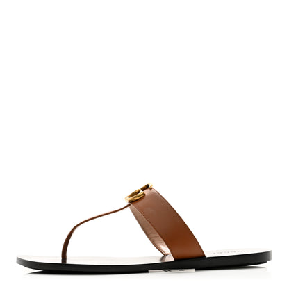 Gucci Calfskin GG Marmont Thong Sandals 38.5 Cognac 1 of 8
