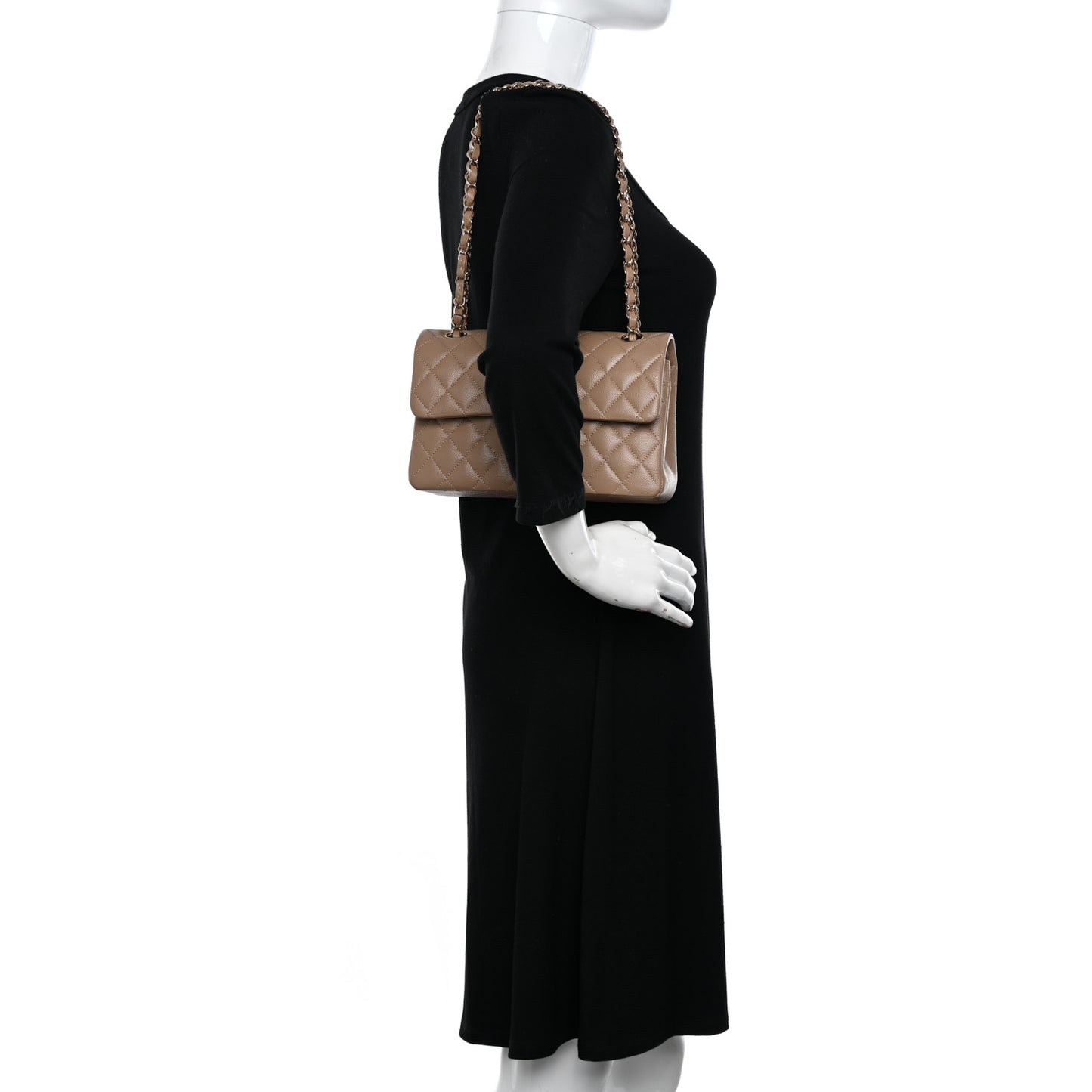 Caviar Quilted Small Double Flap Dark Beige