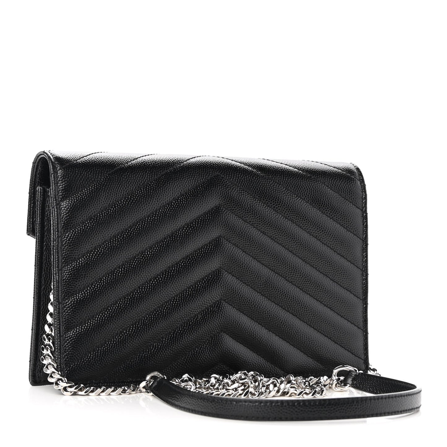 Grain De Poudre Matelasse Chevron Monogram Envelope Chain Wallet Black
