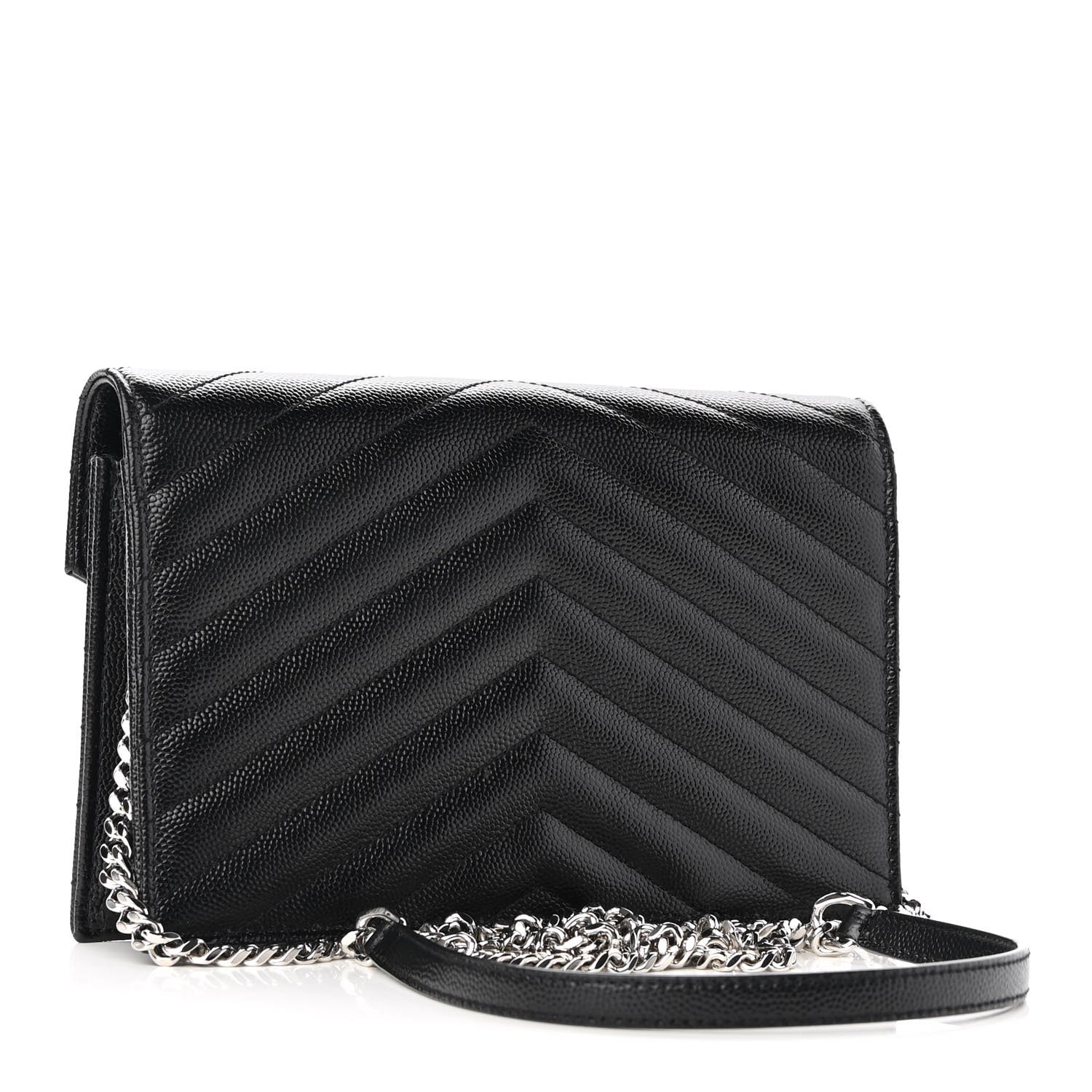 Saint Laurent Grain De Poudre Matelasse Chevron Monogram Envelope Chain Wallet Black 2 of 8