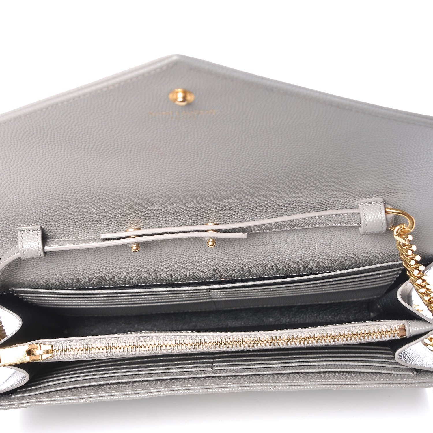 Saint Laurent Grain De Poudre Matelasse Chevron Monogram Chain Wallet Fog 5 of 9