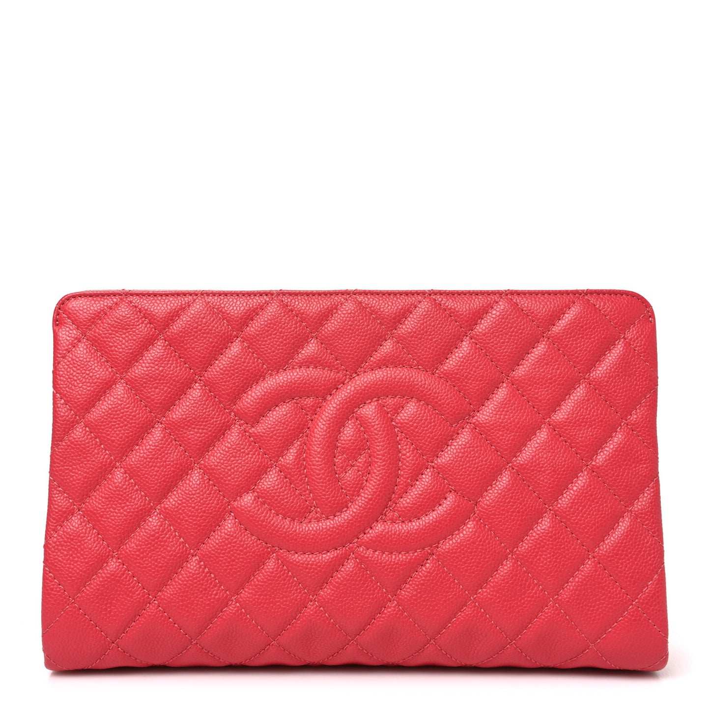 Caviar Quilted CC Large Clutch Coral