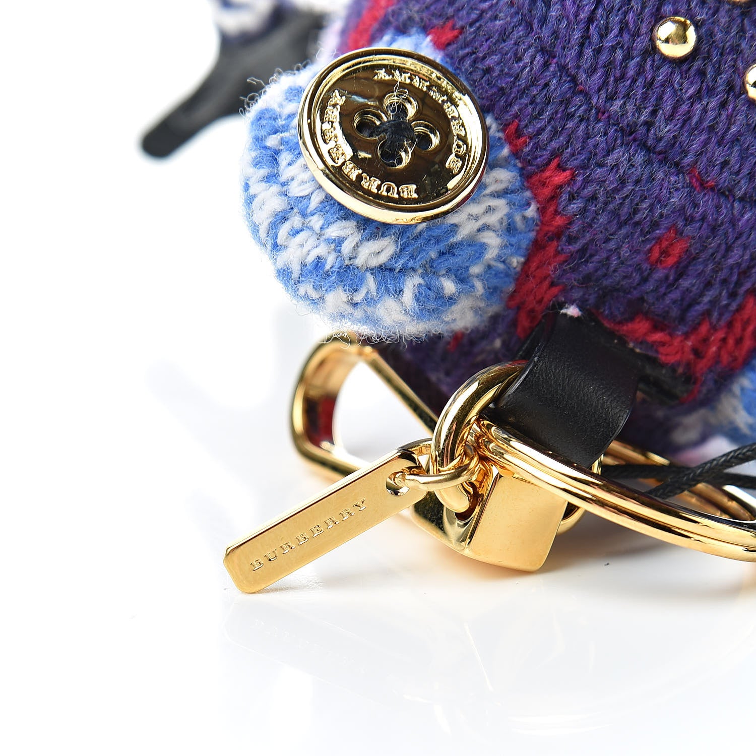 Burberry Calfskin Wool Studded Doris The Frog Bag Charm Navy Multicolor 3 of 3