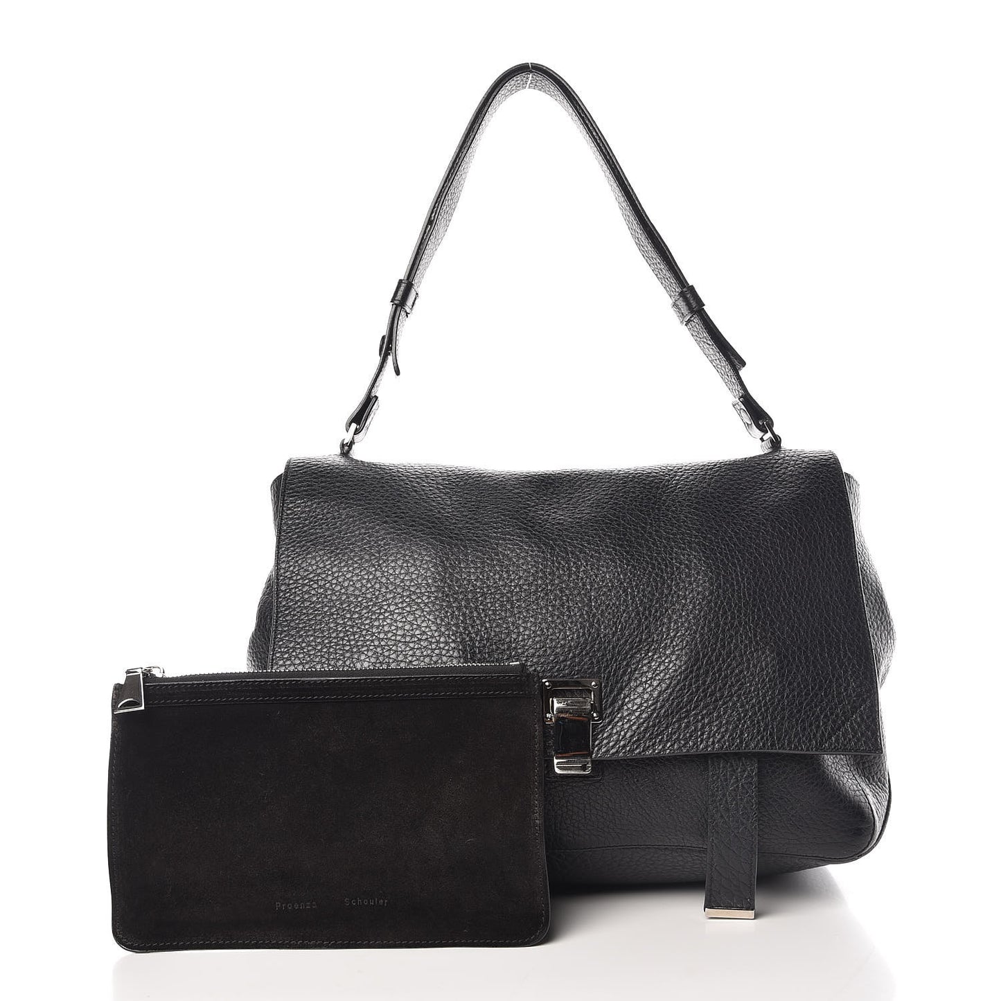 Pebbled Calfskin PS Courier Shoulder Bag Black