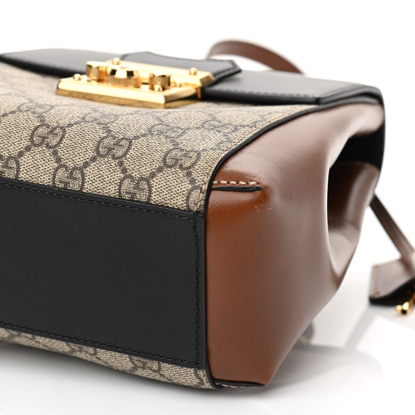 GG Supreme Monogram Calfskin Padlock Backpack Beige Cuir Black