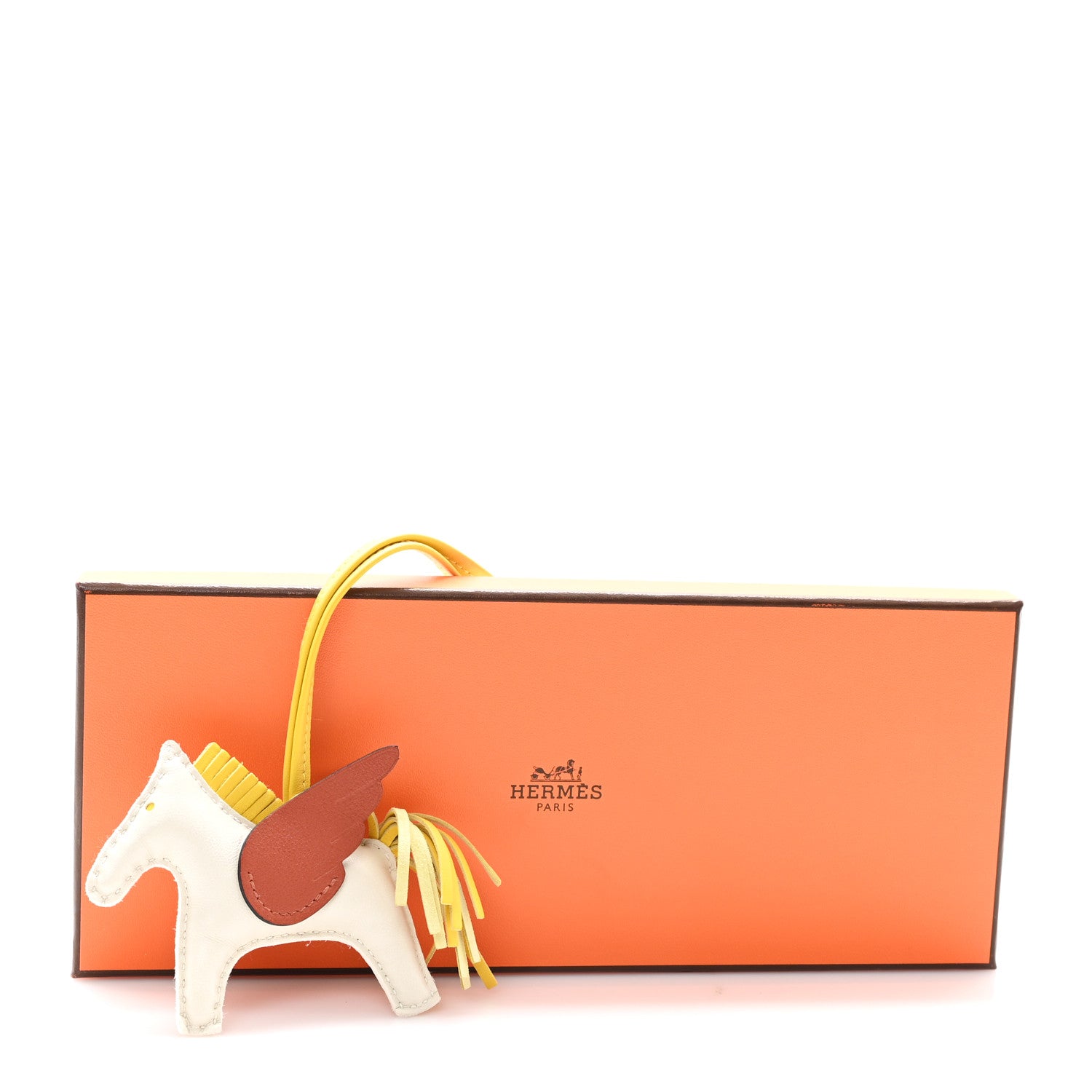 Hermes Milo Lambskin Grigri Rodeo Pegase Horse Bag Charm PM Craie Jaune de Naples Cuivre 5 of 5