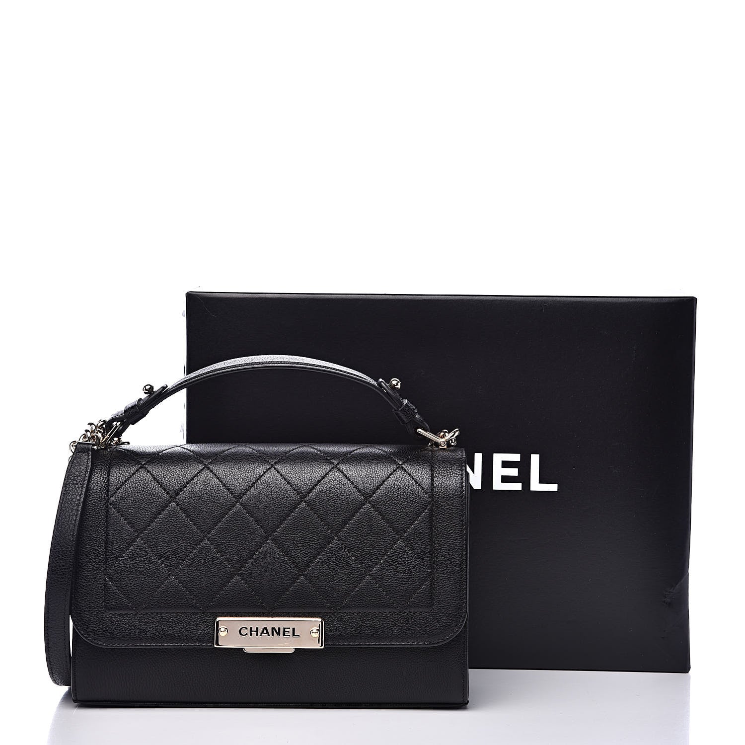 Chanel Grained Calfskin Quilted Medium Label Click Flap Bag Black 15 of 15