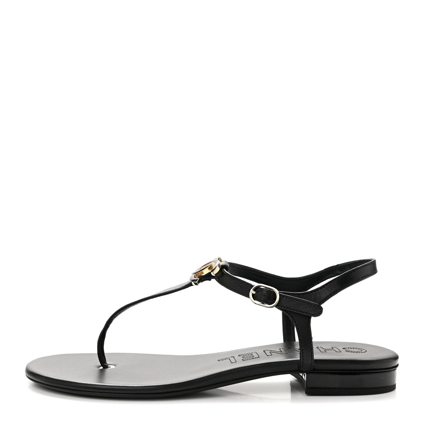 Lambskin Enamel CC Thong Sandals 41 Black