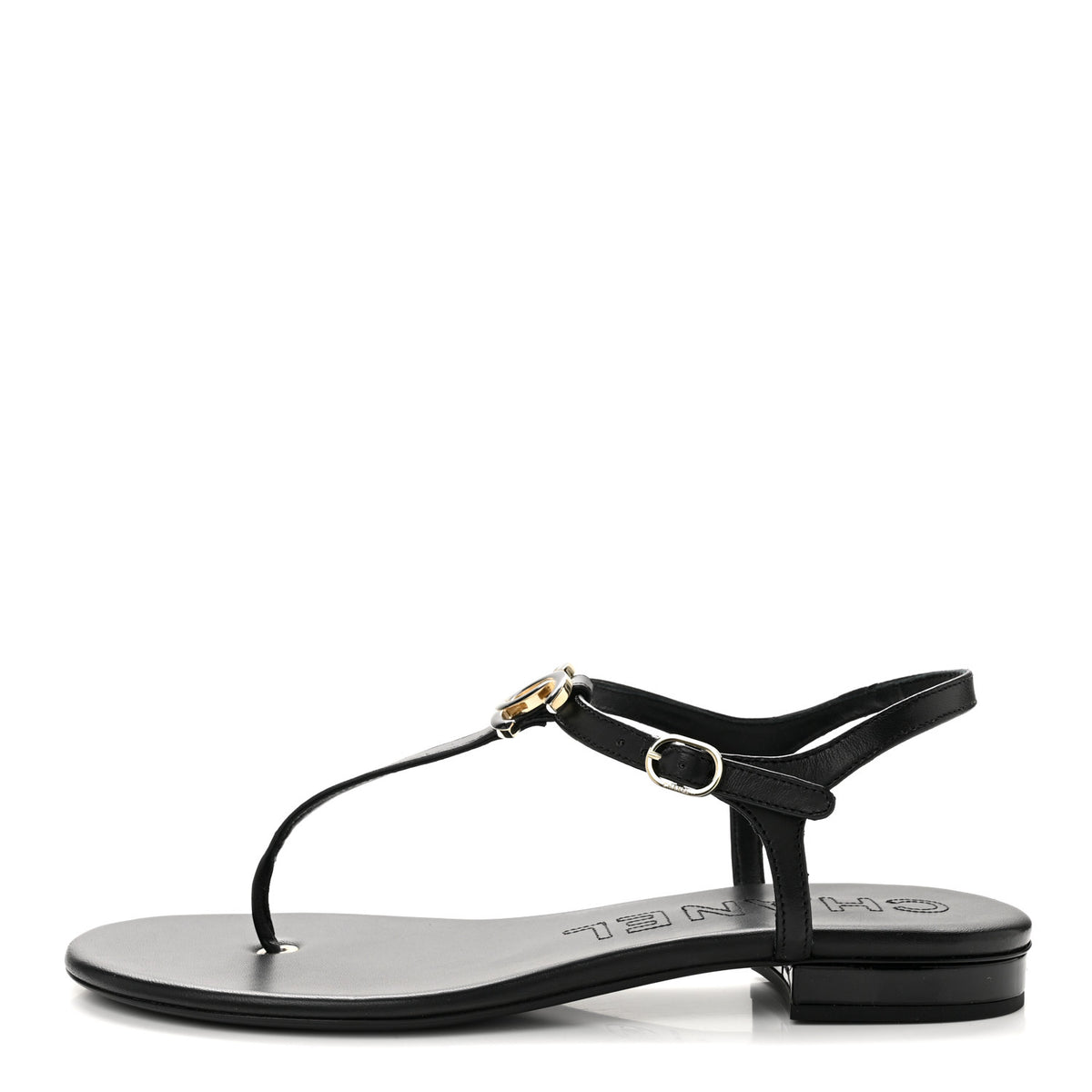 Chanel Lambskin Enamel CC Thong Sandals 41 Black 1 of 10