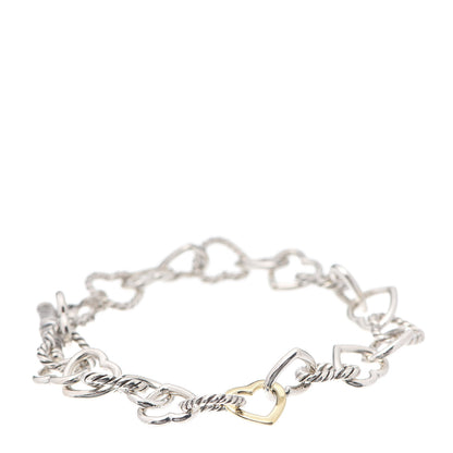 David Yurman Sterling Silver 18K Yellow Gold Cable Heart Link Bracelet 1 of 5