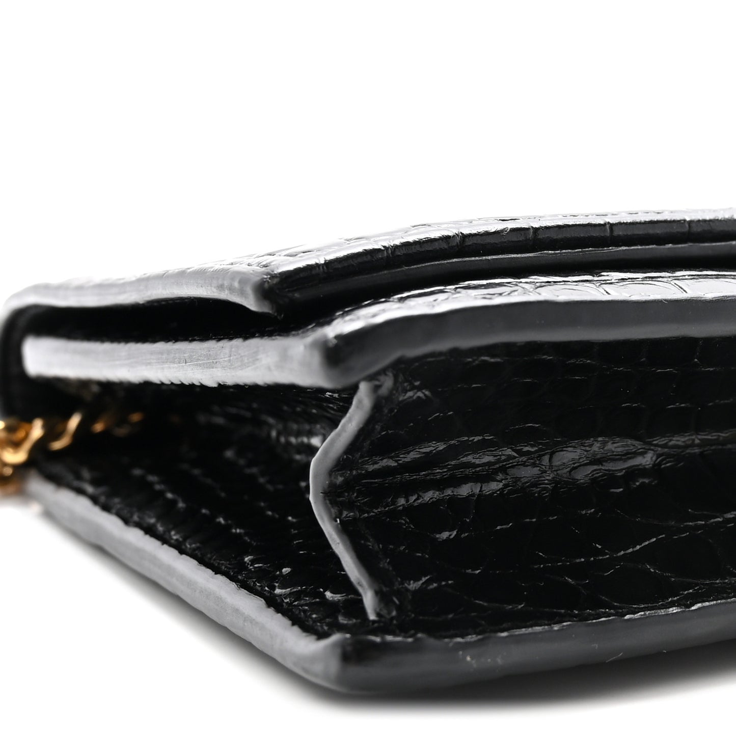 Calfskin Crocodile Embossed Kate Monogram Tassel Chain Wallet Black
