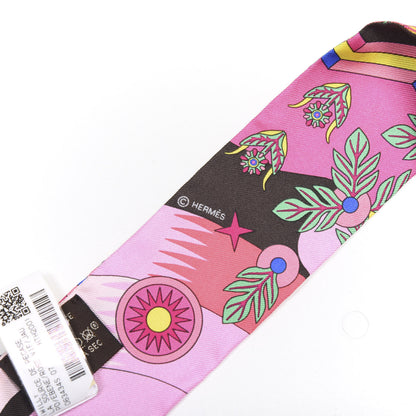 Hermes Silk La Source de Pegase Twilly Ebene Rose Vif Jaune Vif 3 of 3
