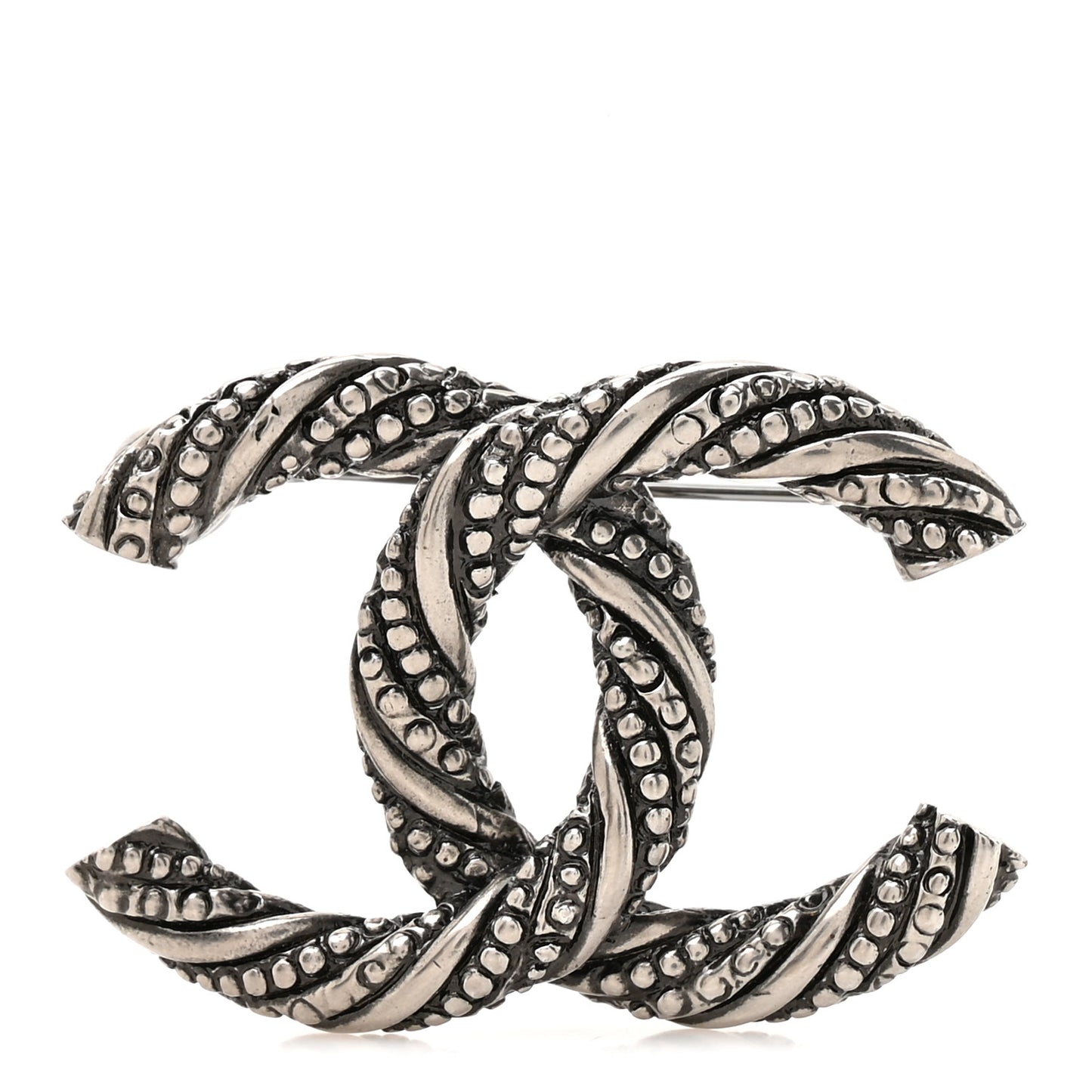 Ruthenium Twisted CC Brooch Silver