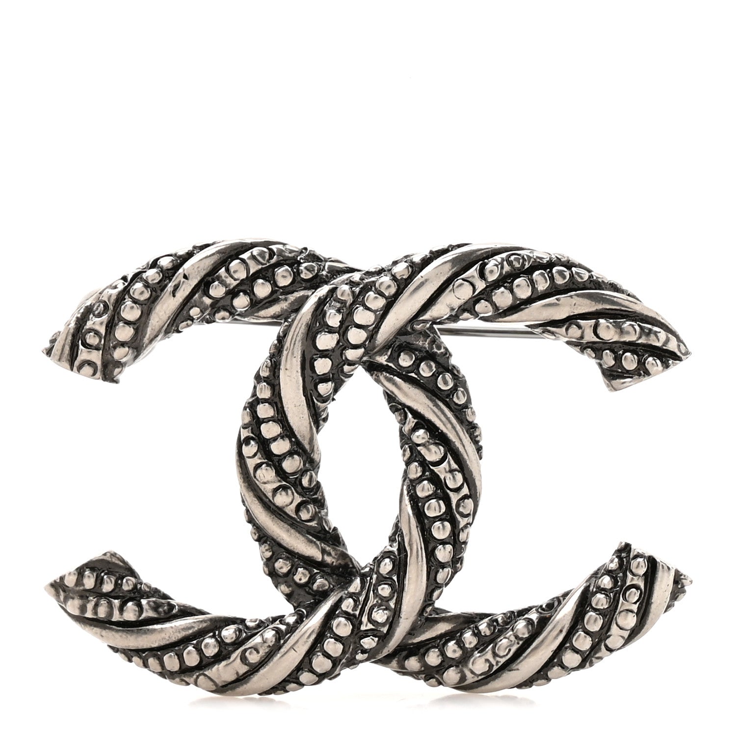 Chanel Ruthenium Twisted CC Brooch Silver 1 of 4