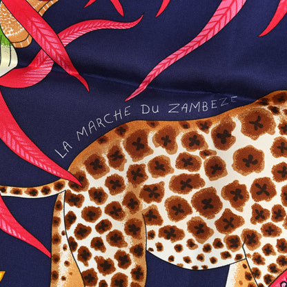 Hermes Silk La Marche Du Zambeze Scarf 90 Indigo Rose Vif Multicolor 5 of 5