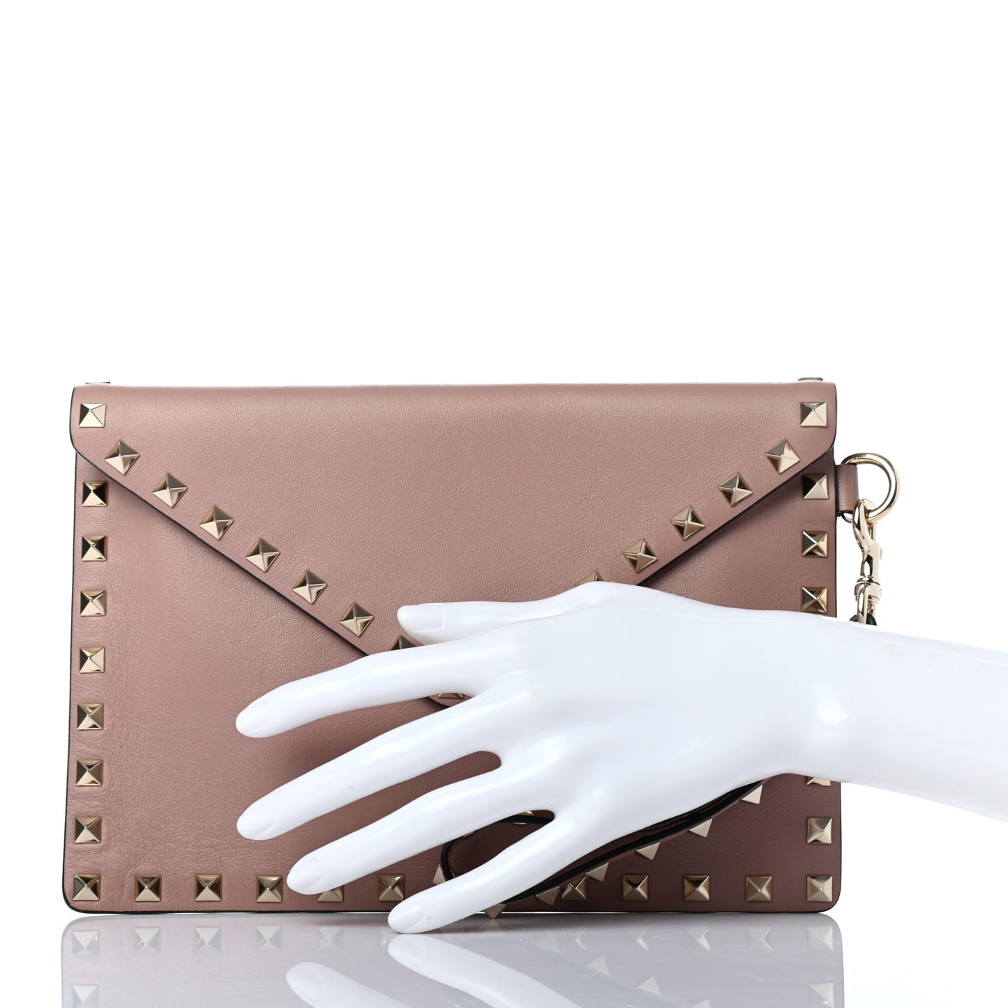 Vitello Medium Rockstud Envelope Flat Wristlet Pouch Poudre