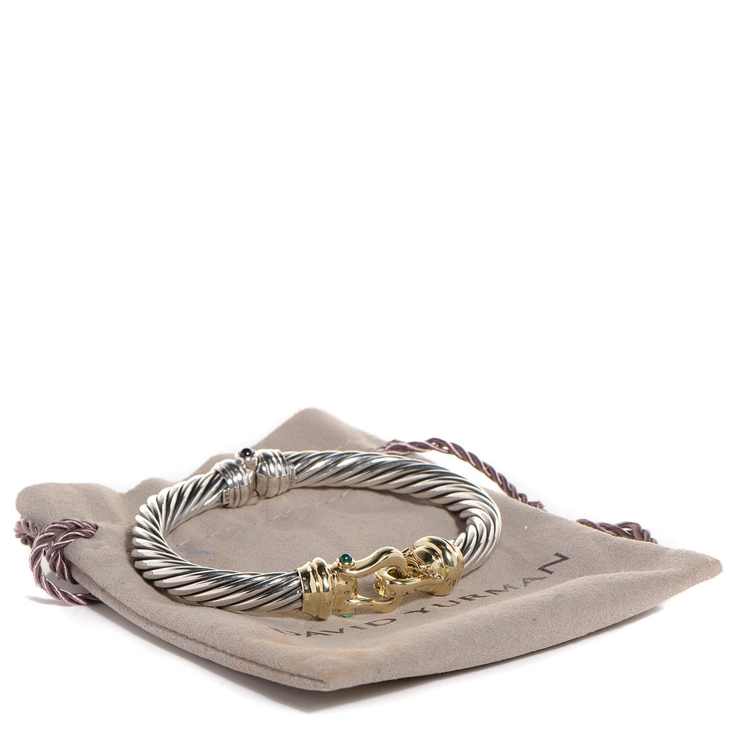 Sterling Silver 14K Yellow Gold Green Onyx Pink Tourmaline 7mm Cable Buckle Bracelet