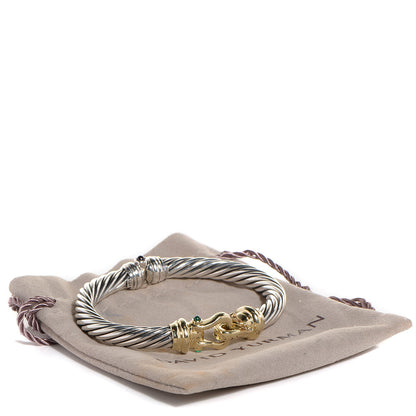 David Yurman Sterling Silver 14K Yellow Gold Green Onyx Pink Tourmaline 7mm Cable Buckle Bracelet 7 of 7