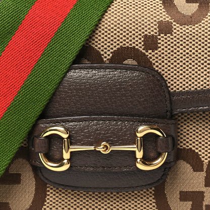 Gucci Monogram Jumbo GG Textured Dollar Calfskin Web Mini Horsebit 1955 Shoulder Bag Camel Ebony New Acero 8 of 10