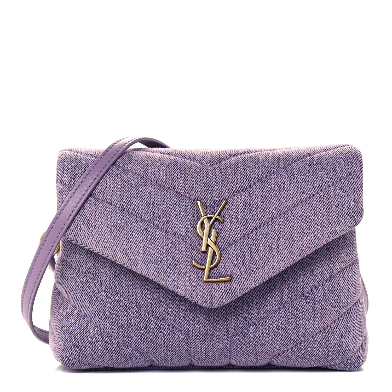 Saint Laurent Denim Y Quilted Monogram Toy Loulou Crossbody Bag Bleached Lilac 1 of 12