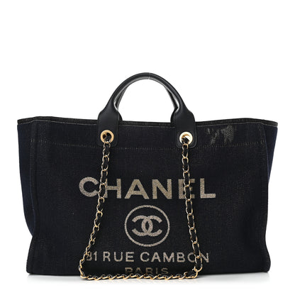 Chanel Lurex Canvas Medium Deauville Tote Navy Blue Gold 1 of 9