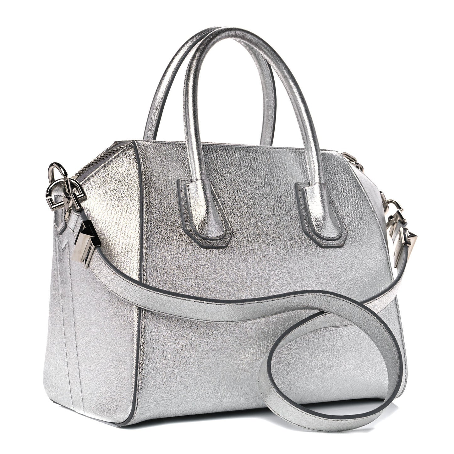 Metallic Sugar Goatskin Small Antigona Silver