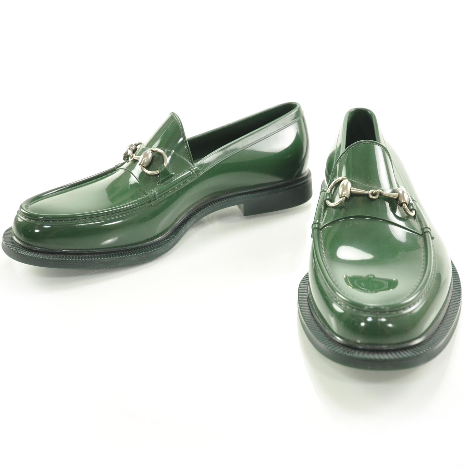Gucci Mens Rubber Horsebit Moccasin Loafers Green 7 1 of 8