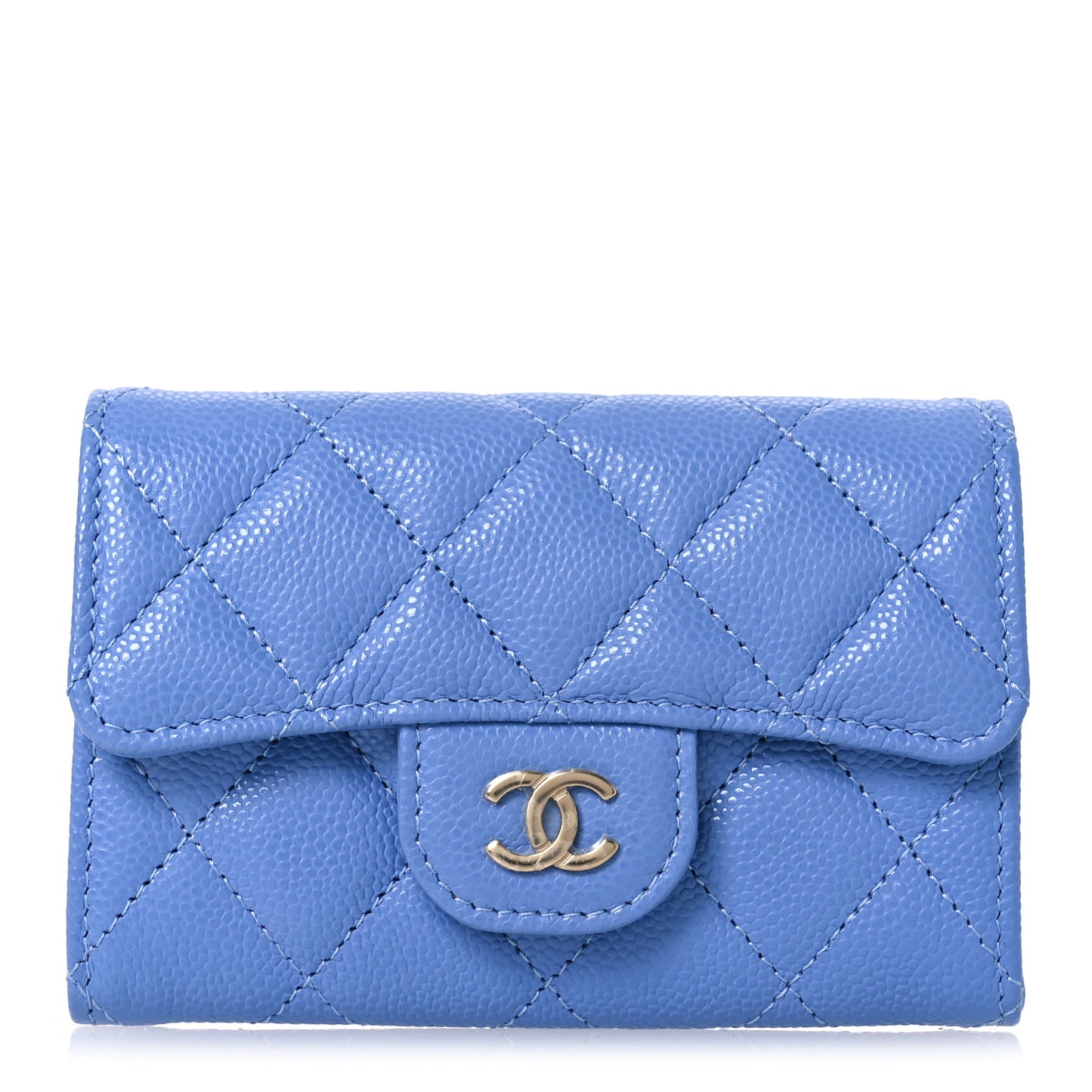 Caviar Quilted Flap Card Holder Wallet Blue