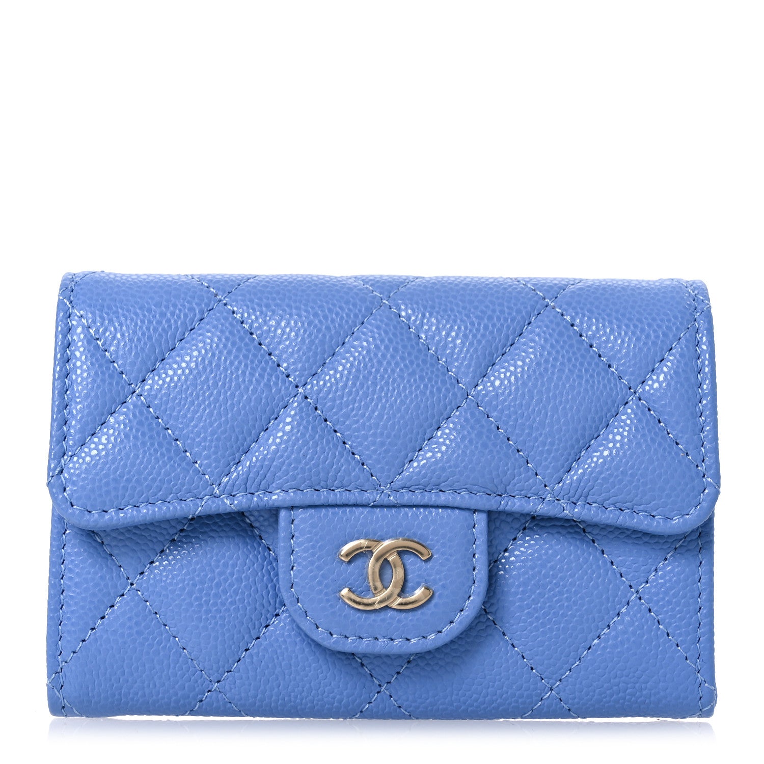 Chanel Caviar Quilted Flap Card Holder Wallet Blue 1 of 10