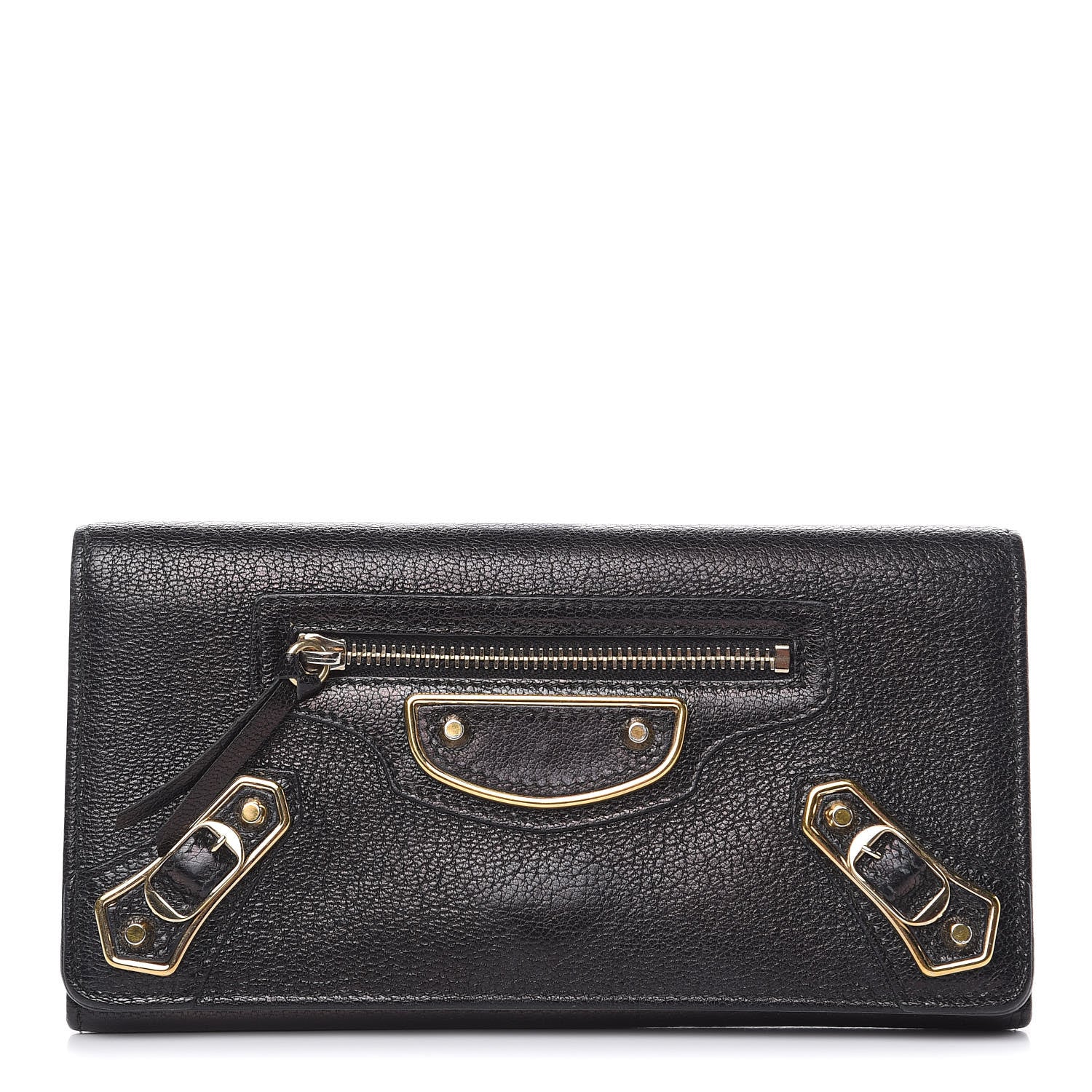 Balenciaga Chevre Gold Metallic Edge Hardware Money Wallet Black 1 of 13