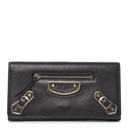 Balenciaga Chevre Gold Metallic Edge Hardware Money Wallet Black 1 of 13