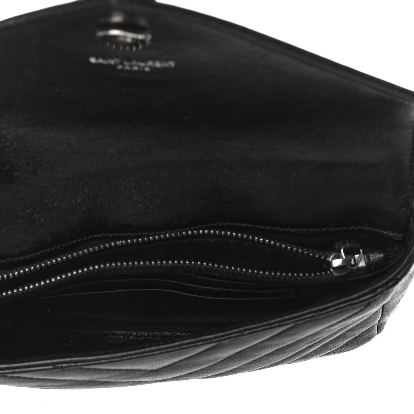 Sheepskin Matelasse Chevron Monogram College Chain Wallet Black