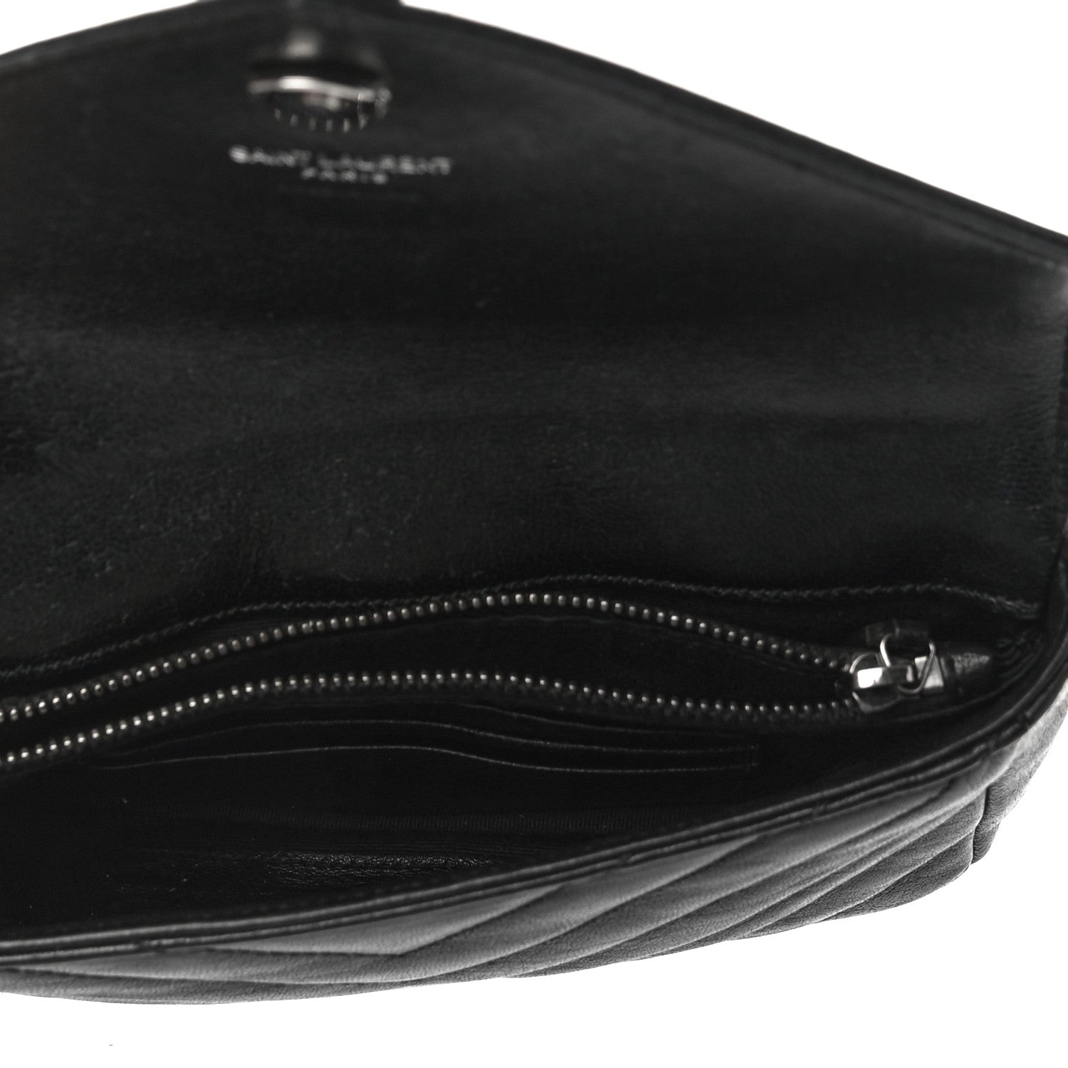 Saint Laurent Sheepskin Matelasse Chevron Monogram College Chain Wallet Black 5 of 9