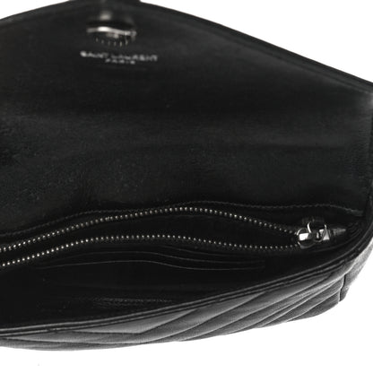 Saint Laurent Sheepskin Matelasse Chevron Monogram College Chain Wallet Black 5 of 9