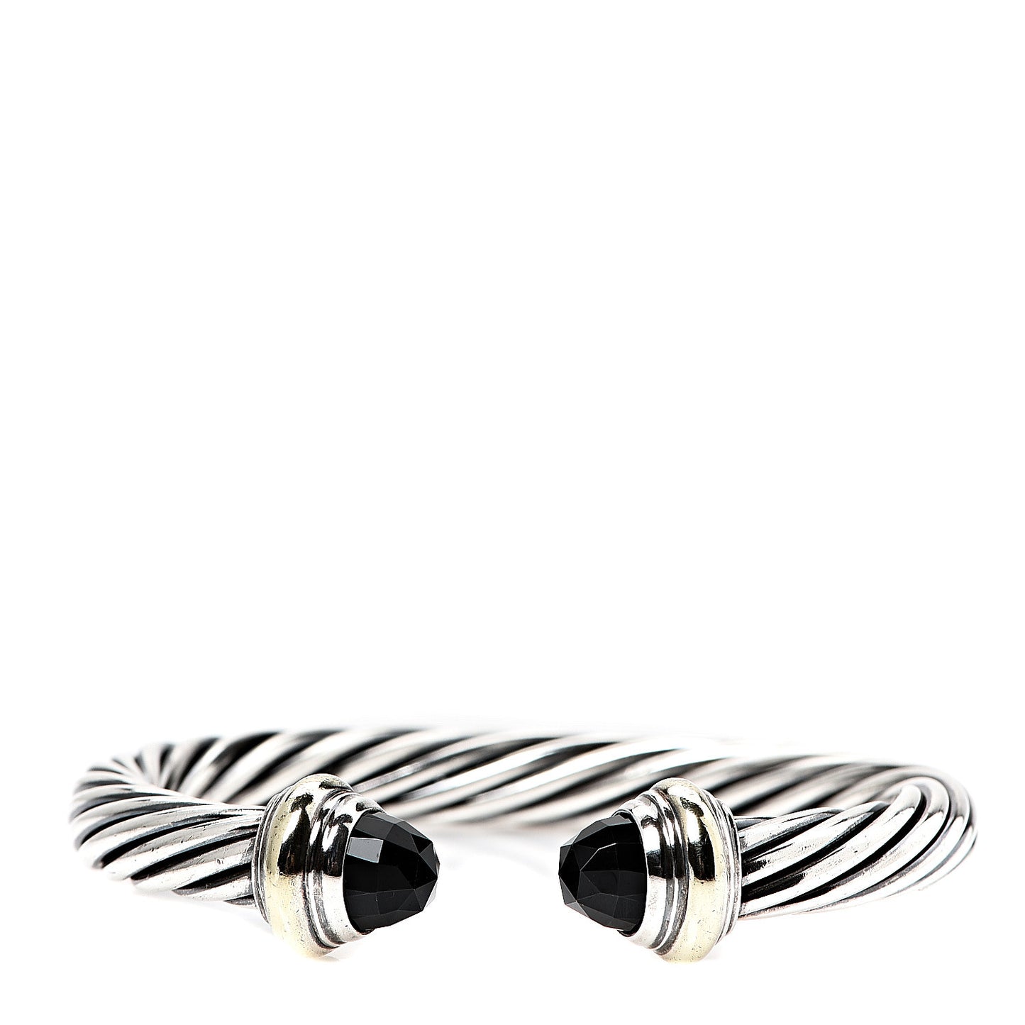 Sterling Silver 14K Yellow Gold Black Onyx 7mm Cable Classics Bracelet