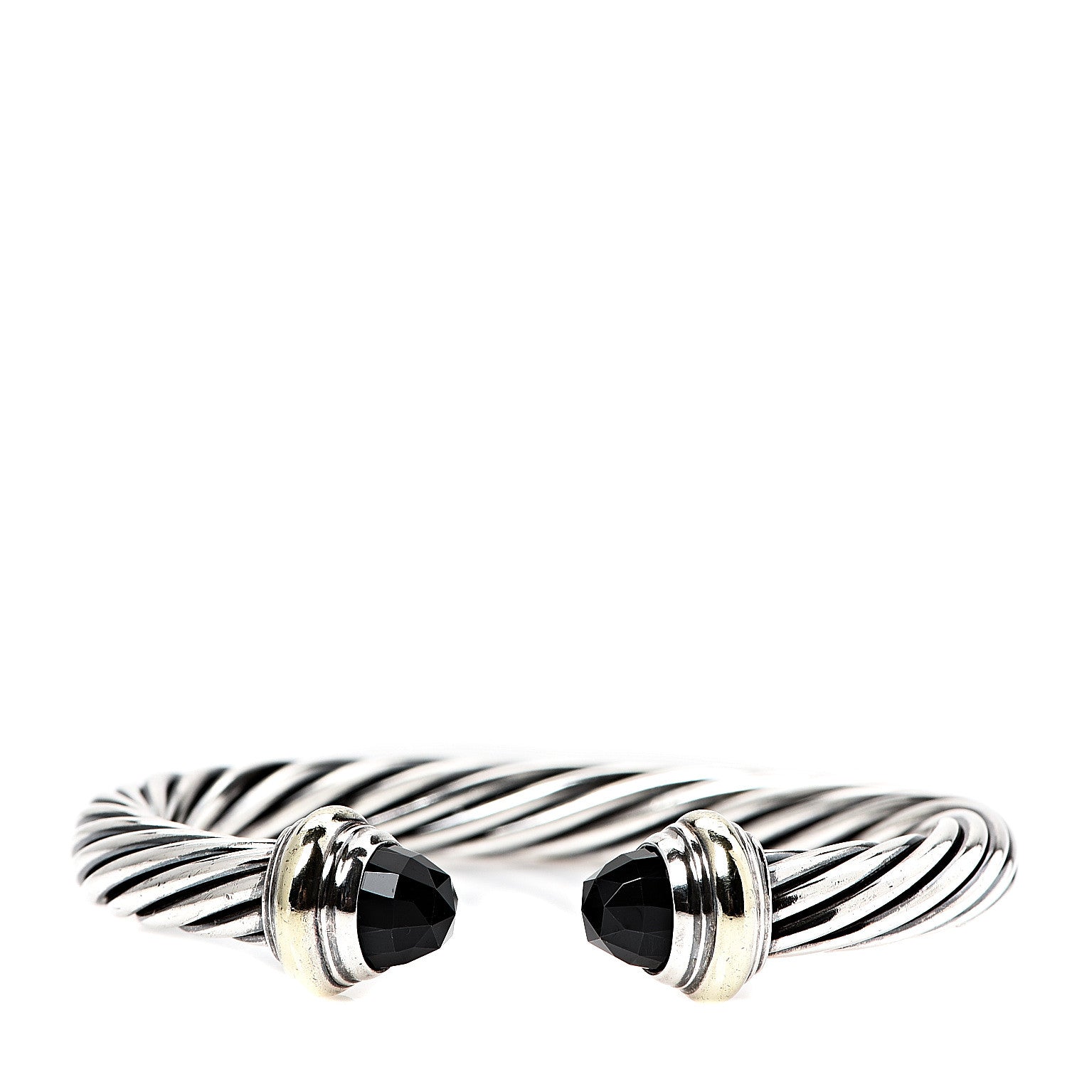 David Yurman Sterling Silver 14K Yellow Gold Black Onyx 7mm Cable Classics Bracelet 1 of 3